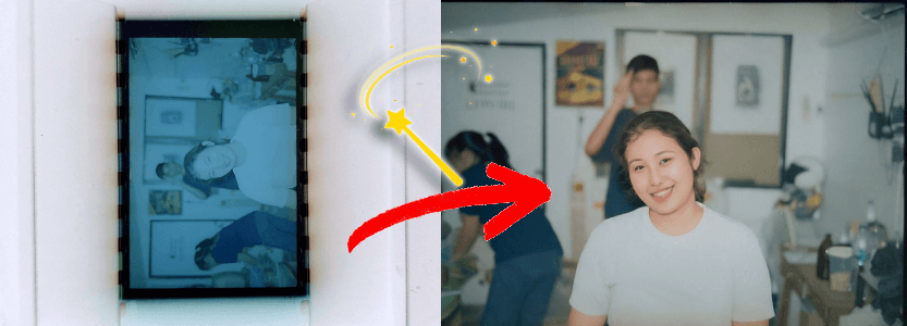 Negative-to-photo comparison showing Magic Scan restoration