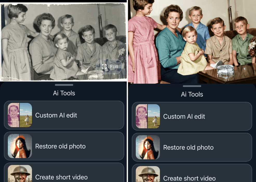 Apercu de photo sur film amelioree avec des outils IA optionnels