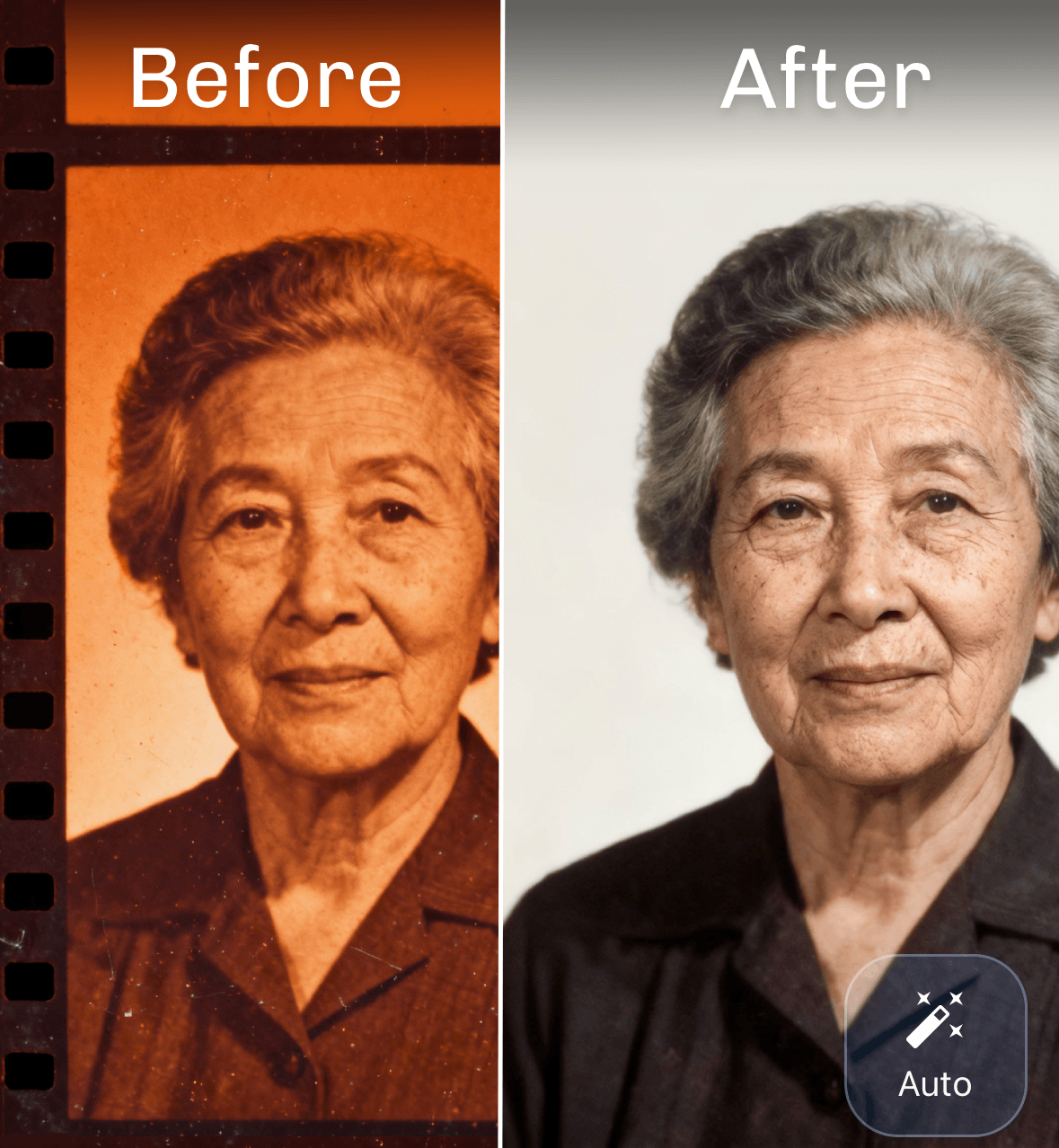 Film negatif transforme en photo corrigee