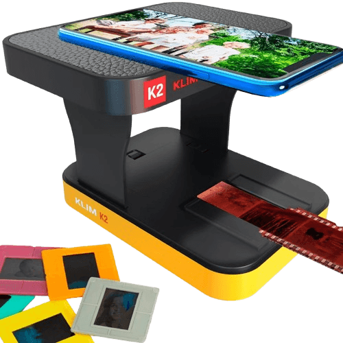 Scanner smartphone KLIM K2 utilise comme materiel optionnel pour scanner du film avec un telephone